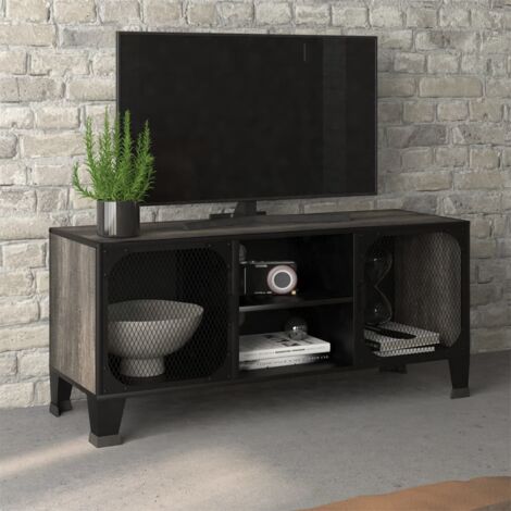 Meuble TV  Banc TV Moderne  Meuble de Rangement Gris 105x36x47 cm Métal et MDF XHET82461