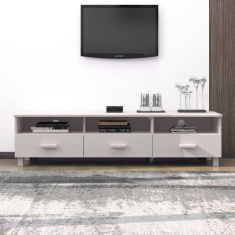 Meuble TV Banc TV Moderne Meuble de Rangement HAMAR Blanc 158x40x40 cm Bois massif de pin XHET89475