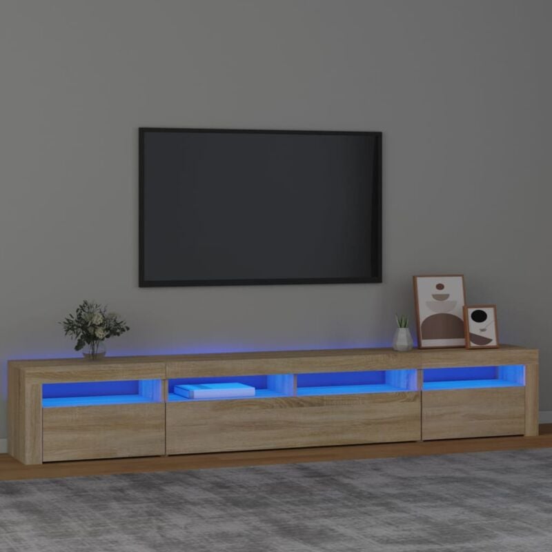Meuble TV Banc TV Scandinave Armoire TV avec lumières LED Chêne sonoma 22008