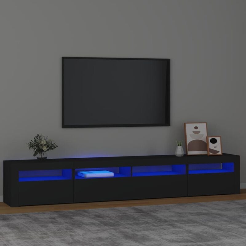 Maison Chic - Meuble tv Banc tv Scandinave Armoire tv avec lumières led Noir 82853