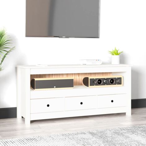 Meuble TV, Banc TV, Support pour Téléviseur, Meuble de Salon Blanc 114x35x52 cm Bois de pin massif YHJ63933