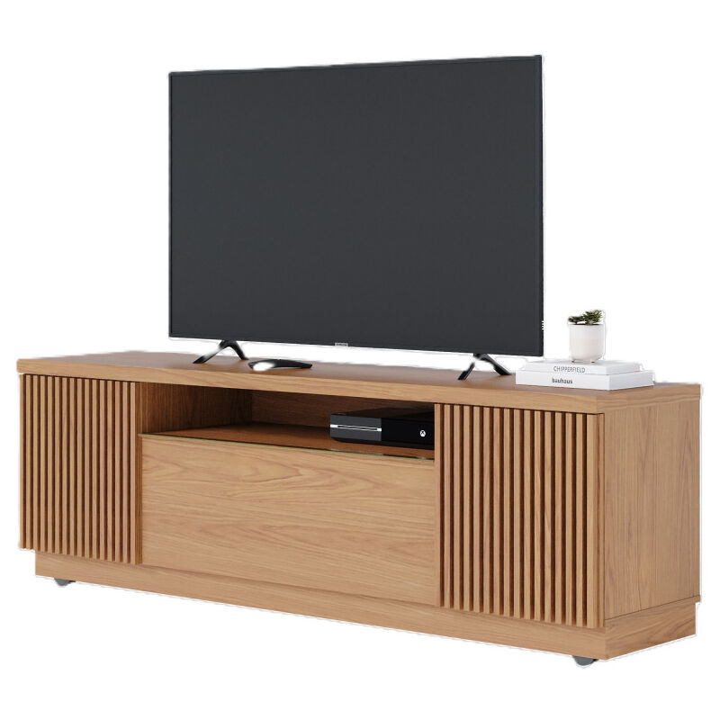 Meuble tv Bar 70 Pouces Chêne 3 Portes 5 Niches Roulettes l 180 h 60.2 p 44.9 cm