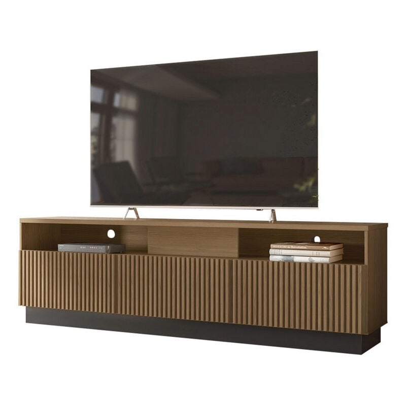 Meuble TV Bar 75 Pouces 4 Portes 5 Niches Noyer et Noir L 200 H 60.4 P 42 cm