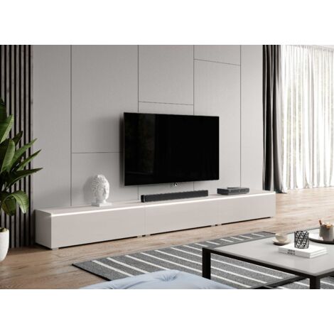 Meuble TV BARGO 300 cm – Lowboard en bois et béton – Finition mate ou brillante – Avec bande lumineuse LED intégrée (non incluse) – Furnix