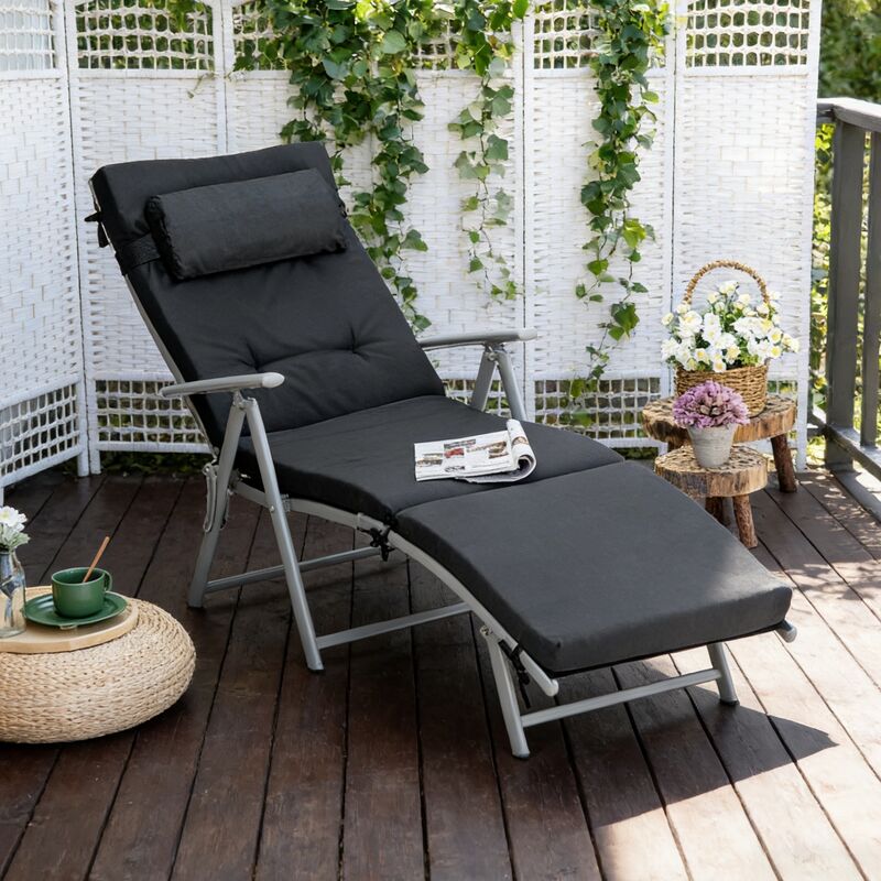 Fauteuil relax inclinable de Plage Pliable, 7 Positions Réglables, Résistant aux Intempéries, avec Coussin, Textilène & Polyester 137×63,5×100,5 cm