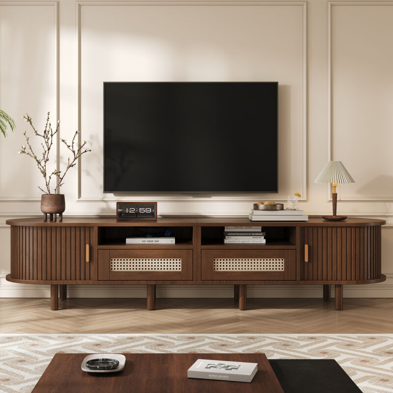 Meuble TV bas à 2 portes et 2 tiroirs, pour le salon chambre - convient aux téléviseurs jusqu'à 70 pouces, 170x40x40 cm, MDF, Marron