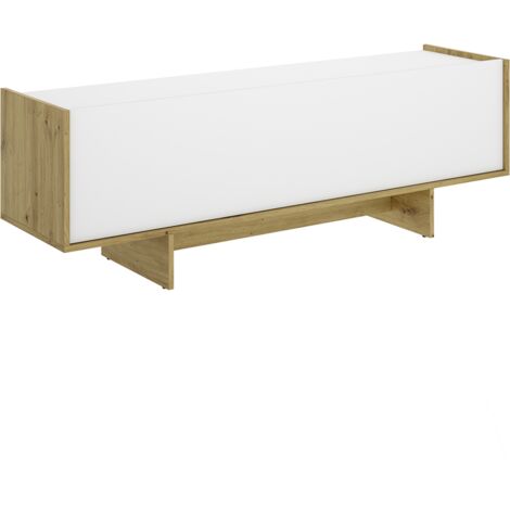 Meuble TV bas avec 1 porte abattante, coloris chêne sonoma/blanc - Hauteur 49,6 x Longueur 150 x Profondeur 30 cm