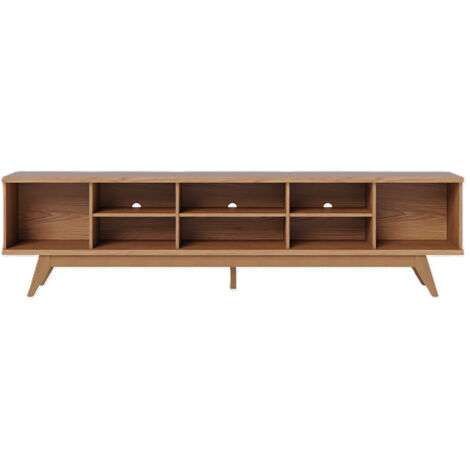 Meuble TV bas avec portes à panneaux décoratifs coloris chêne - Longueur 218 x Hauteur 58 x Profondeur 40 cm