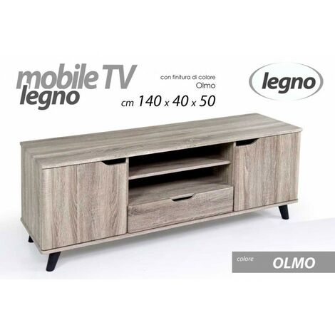 Meuble TV bas avec tiroir et portes en orme cm 140 x 40 x 50 h