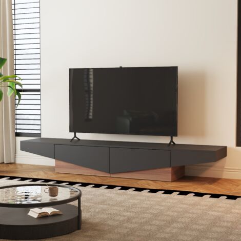 Meuble TV bas, blanc et noir, 40 x 200 x 30,5 cm, style industriel, MDF