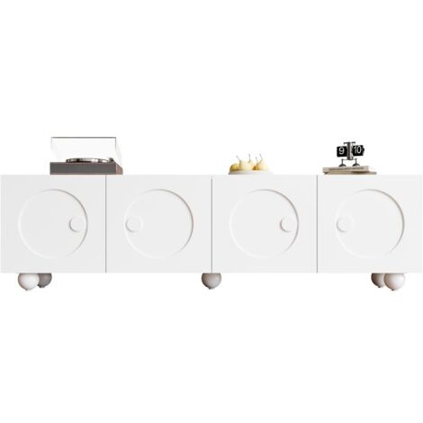 Meuble TV bas design moderne blanc avec support-TV - Panneau rangement - 180,5x38x50cm