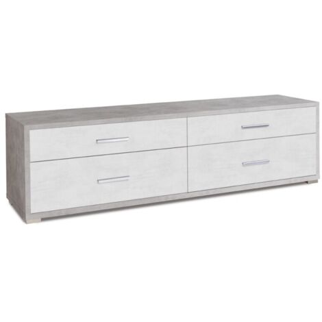 Meuble TV bas en bois avec quatre tiroirs Ciment Blanc 179x47x h50 cm