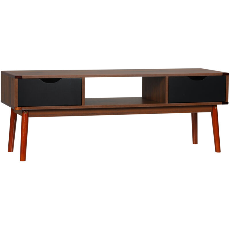 Homcom - Meuble tv bas sur pieds style scandinave 2 tiroirs aspect noyer
