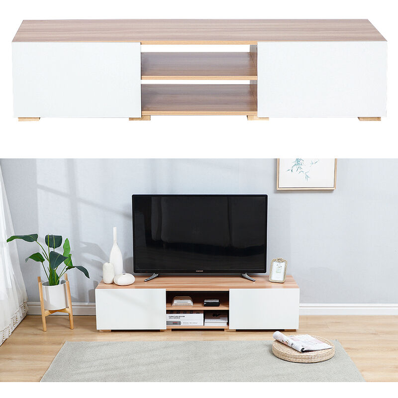Meuble TV Bûche meuble TV scandinave 140*31*42cm blanc