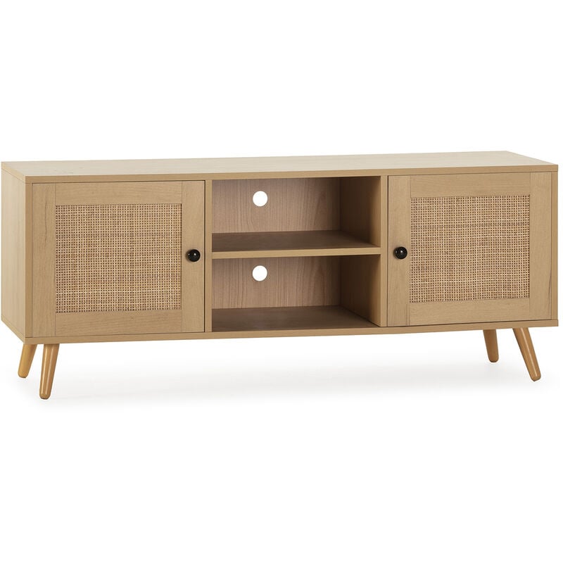 Vs Venta-stock - Meuble tv Bella 2 Portes Couleur Chêne avec Rotin Naturel