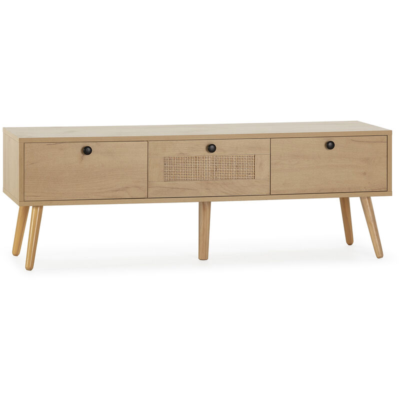Vs Venta-stock - Meuble tv Bella 3 Portes Couleur Chêne avec Rotin Naturel