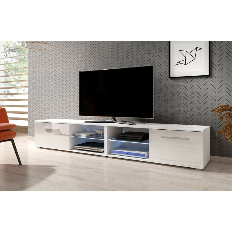 Azura home design - meuble tv <strong>best</strong> , 200 cm, blanc eclairage: sans leds blanc