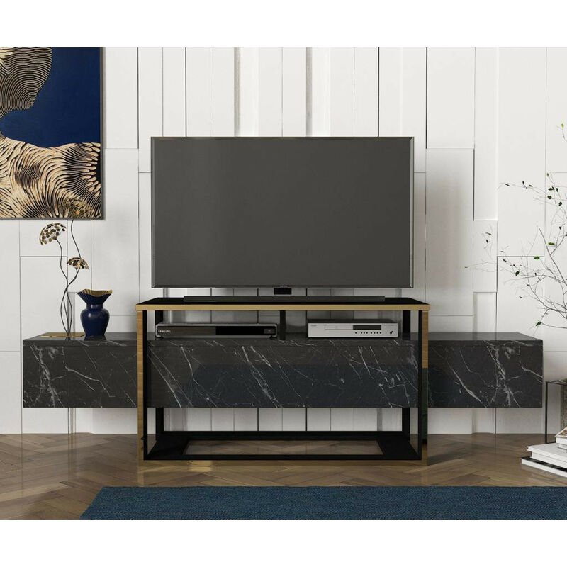 Meuble TV BIANCO marbre 160 cm - Noir