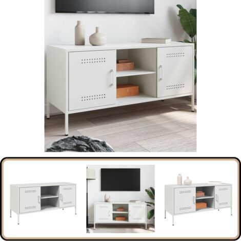 Meuble TV blanc 100,5x39x50,5 cm acier - Meubles Tv - Meuble Tv Industriel - Meuble Tv Blanc - Rangement Tv - Support Tv Mural
