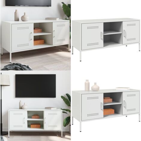 Meuble TV blanc 100,5x39x50,5 cm acier - Meubles Tv - Meuble Tv Industriel - Meuble Tv Blanc - Rangement Tv - Support Tv Mural - Home & Living