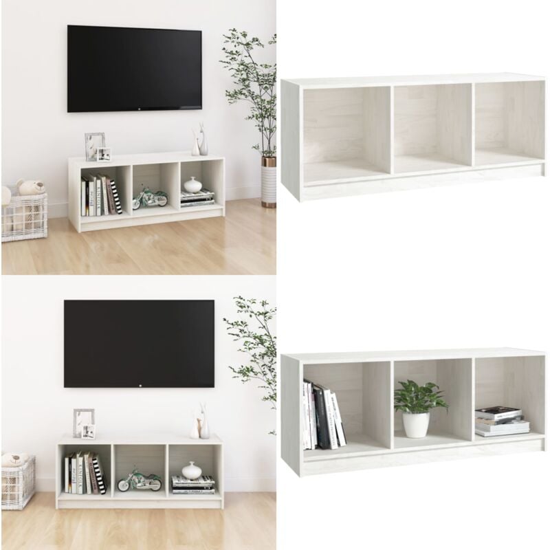Vidaxl - Meuble tv Blanc 104x33x41 cm Bois de pin massif - Meuble Tv - Meuble Audio - Rangement Tv - Meuble Blanc - Meuble Design - Home & Living