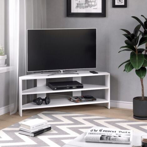 Vicco – Meuble TV blanc 114 x 45 cm – Panneau de particules 16 mm – Revêtement mélamine – Rangement pour équipements audiovisuels