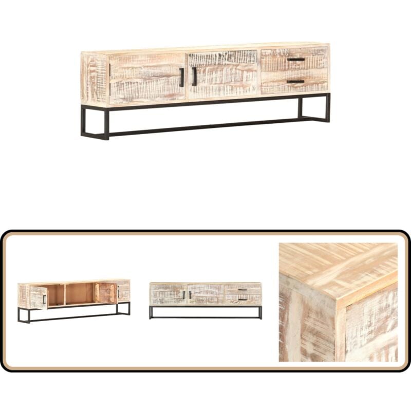 Vidaxl - Meuble tv Blanc 140 x 30 x 45 cm Bois d'acacia massif - Meuble Tv - Meuble Tv Moderne - Meuble Tv Acacia - Meuble Tv Blanc - Buffet