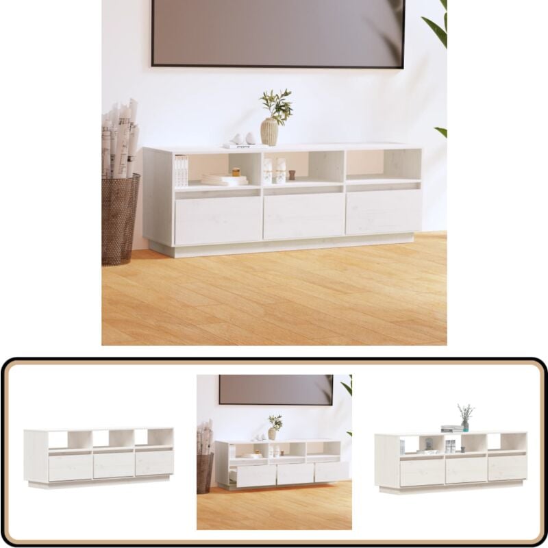 Vidaxl - Meuble tv Blanc 140x37x50 cm Bois de pin massif - Meuble Tv - Meuble Bas - Meuble Audio - Rangement Tv - Bois De Pin