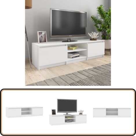 Meuble TV Blanc 140x40x35,5 cm Bois d'ingénierie - Meuble Tv - Meuble Téléviseur - Rangement Tv - Unité Tv - Console Tv
