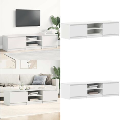 Meuble TV Blanc 140x40x35,5 cm Bois d'ingénierie - Meuble Tv - Meuble Téléviseur - Rangement Tv - Unité Tv - Console Tv - Home & Living