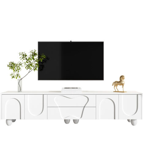 Meuble TV blanc 180 cm – Design minimaliste et élégant, grand espace de rangement, meuble pour salon