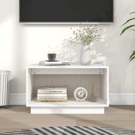 JINLEFU Meuble TV Blanc 60x35x35 cm Bois de pin massif