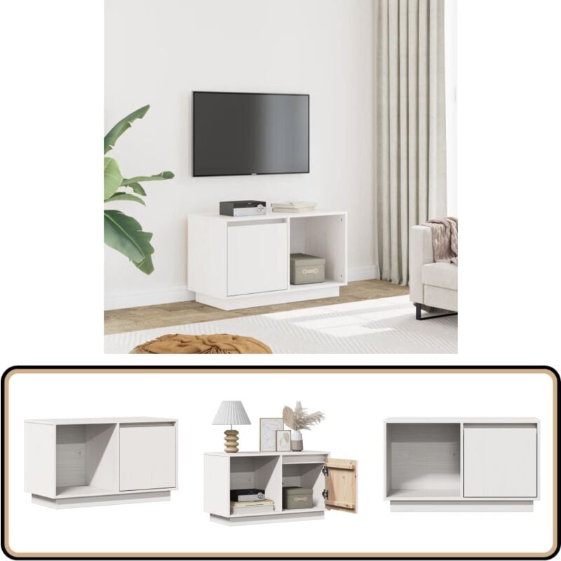 Vidaxl - Meuble tv Blanc 74x35x44 cm Bois de pin massif - Meuble Tv - Meuble Tv Bois - Meuble Tv Moderne - Meuble Tv Blanc - Étagère Téléviseur