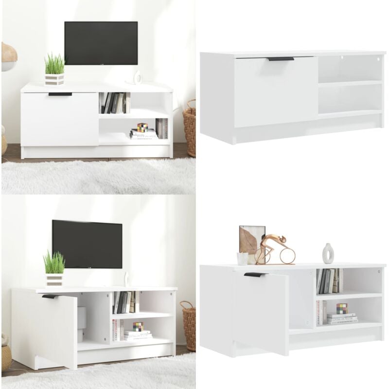 Meuble TV Blanc 80x35x36,5 cm Bois d'ingénierie - Meubles Tv - Meuble Tv - Support Tv - Unité Tv - Meuble Design - Home & Living