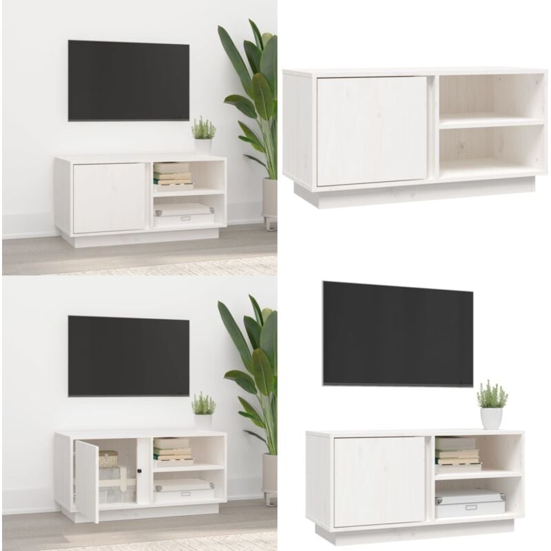 Vidaxl - Meuble tv Blanc 80x35x40,5 cm Bois de pin massif - Meubles Tv - Meuble Tv - Support Tv - Unité Tv - Meuble Blanc - Home & Living