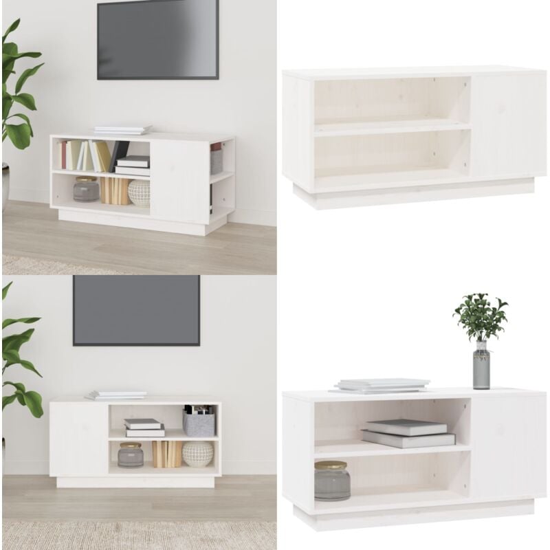Vidaxl - Meuble tv Blanc 80x35x40,5 cm Bois de pin massif - Meubles Tv - Meuble Tv - Support Tv - Unité Tv - Meuble Design - Home & Living