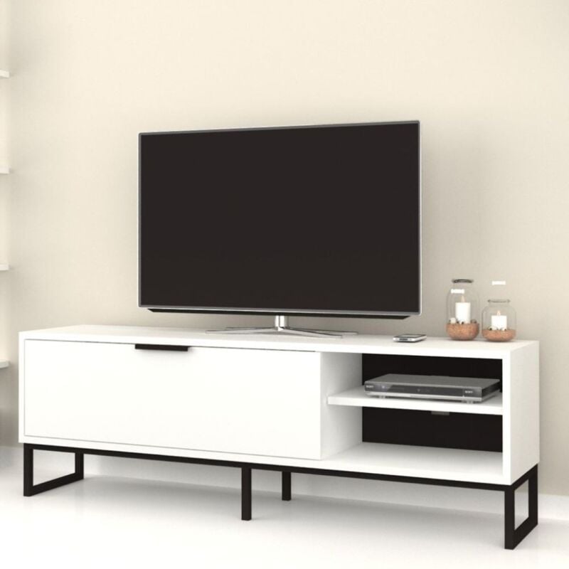 Toscohome - Meuble tv blanc avec détails en fonte 140 cm - Way