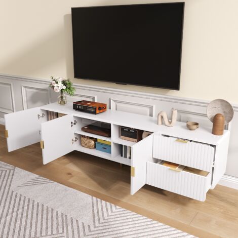 Buffet Cuisine Avec 3 Tiroirs Et 2 Portes - Dimensions 100x40x105 Cm - Blanc, Plateau Réglable - Meuble Rangement Salon Salle à Manger