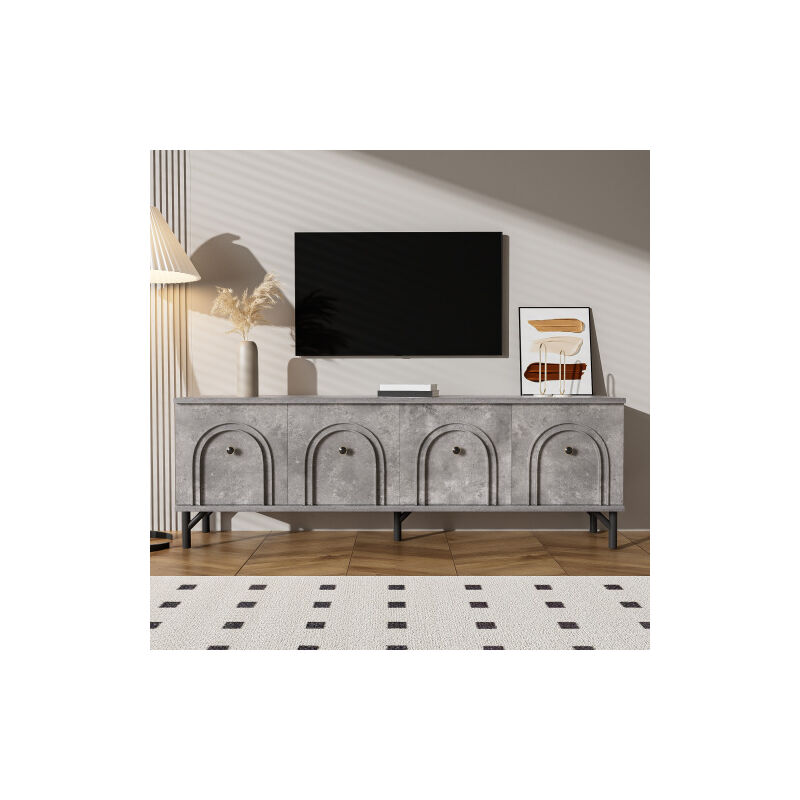 Okwish - Meuble tv gris avec tiroirs et porte, pour salon et chambre, 160x38x55.5 cm Okwish - Meuble tv gris avec tiroirs et porte, pour salon et chambre, 160x38x55.5 cm