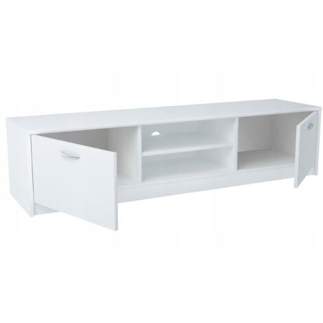 Meuble TV Blanc - Banc TV, Table TV avec 2 portes et 2 étagères - 160 x 41 x 36 cm