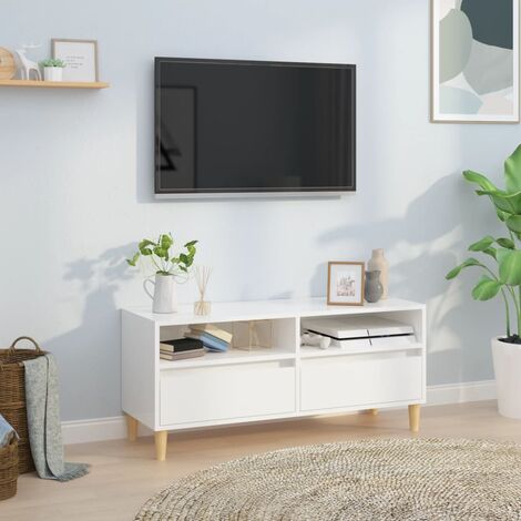 Meuble TV Blanc Brillant 190x49x37cm Avec Cheminée Chauffante Intégrée Roxa  À Poser - Meuble TV BUT