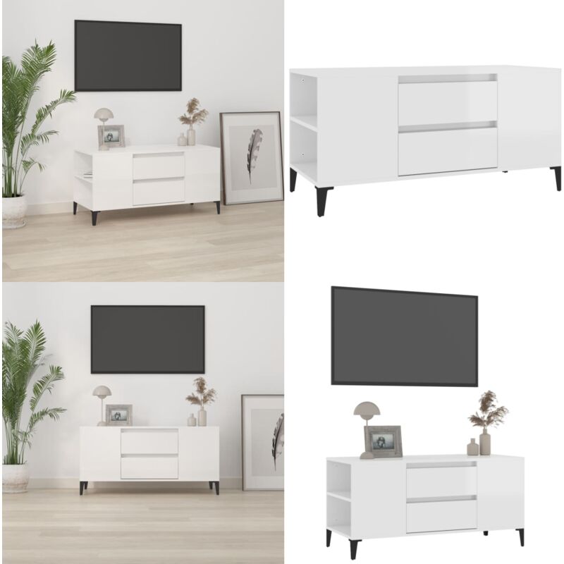Vidaxl - Meuble tv Blanc brillant 102x44,5x50 cm Bois d'ingénierie - Meuble Tv - Meuble Télévision - Meuble Industriel - Rangement Tv - Support Tv