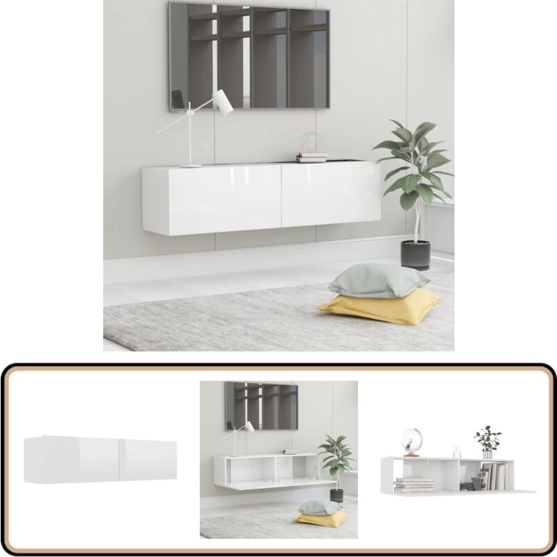 Vidaxl - Meuble tv Blanc brillant 120x30x30 cm Bois d'ingénierie - Meuble Tv Mural - Meuble Télé Blanc - Rangement Tv - Support Tv - Étagère Murale