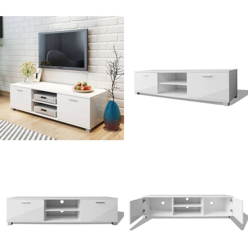 Vidaxl - Meuble tv Blanc brillant 140x40,5x35 cm - Support Tv - Meuble Tv - Télévision - Meuble Salon - Étagères - Home & Living