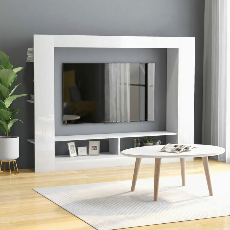 Asupermall - Meuble TV Blanc brillant 152x22x113 cm Agglomere