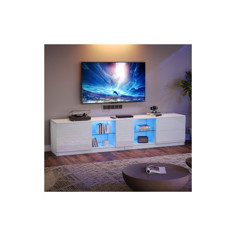 Meuble TV blanc brillant 160 cm, buffet basse avec éclairage LED, 160x40x52 cm Meuble TV blanc brillant 160 cm, buffet basse avec éclairage LED, 160x40x52 cm