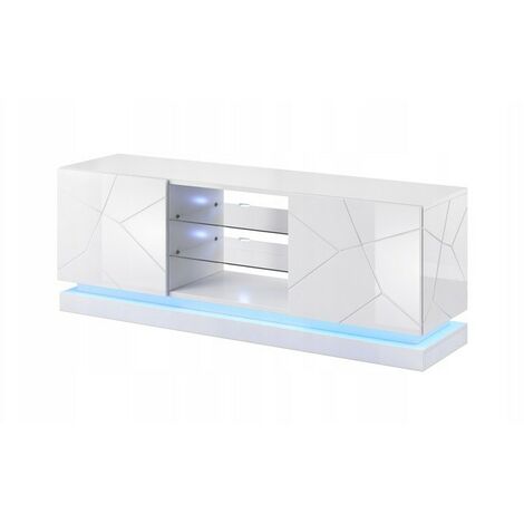 Meuble TV Blanc brillant 160x57x42cm QUEEN meuble Hi-fi luxueux sideboeard commode sur pied