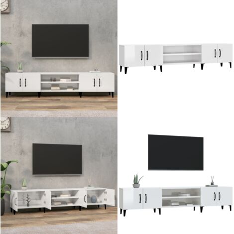 Meuble TV blanc brillant 180x31,5x40 cm bois d'ingénierie - Meubles Tv - Meuble Tv - Support Tv - Unité Tv - Meuble Blanc - Home & Living