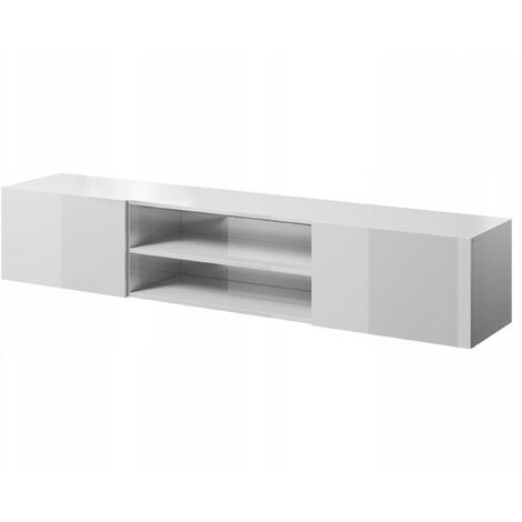 Meuble TV Blanc brillant 200x37x40cm SLIKA K à suspendre meuble Hi-fi 2 portes commode