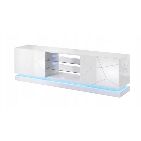 Meuble TV Blanc brillant 200x57x42cm QUEEN meuble Hi-fi luxueux sideboeard commode sur pied